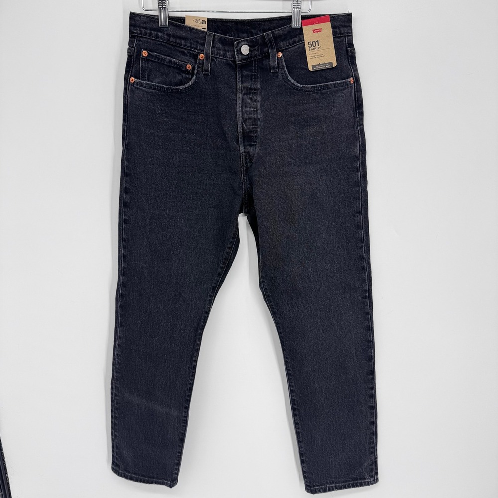 Levi's 501 Skinny Jeans Women 31x28 Dark Charcoal High Rise Button Fly Denim
